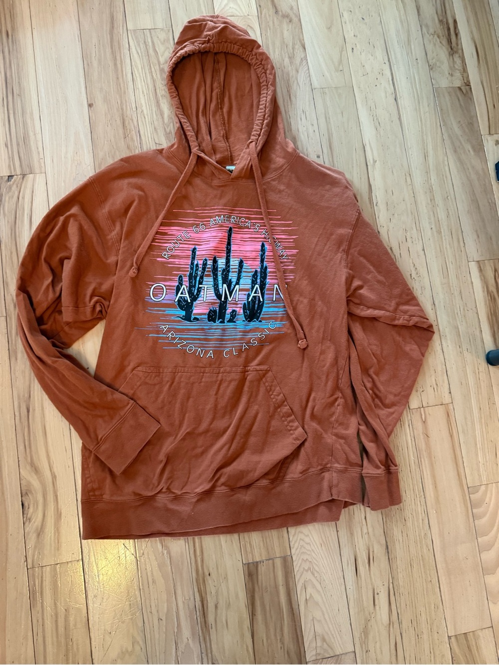 Route 66 Oatman Arizona Classic Desert Cactus Rust Orange Lightwieght Hoodie